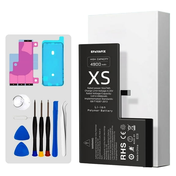Battery iPhone XS Battery Replacement,4900mAh High Capacity New 0 Cycle Li-ion Battery,For iPhone XS Battery Kit Fits Models A1920,A2097,A2098,A2100,With Complete Repair Tool