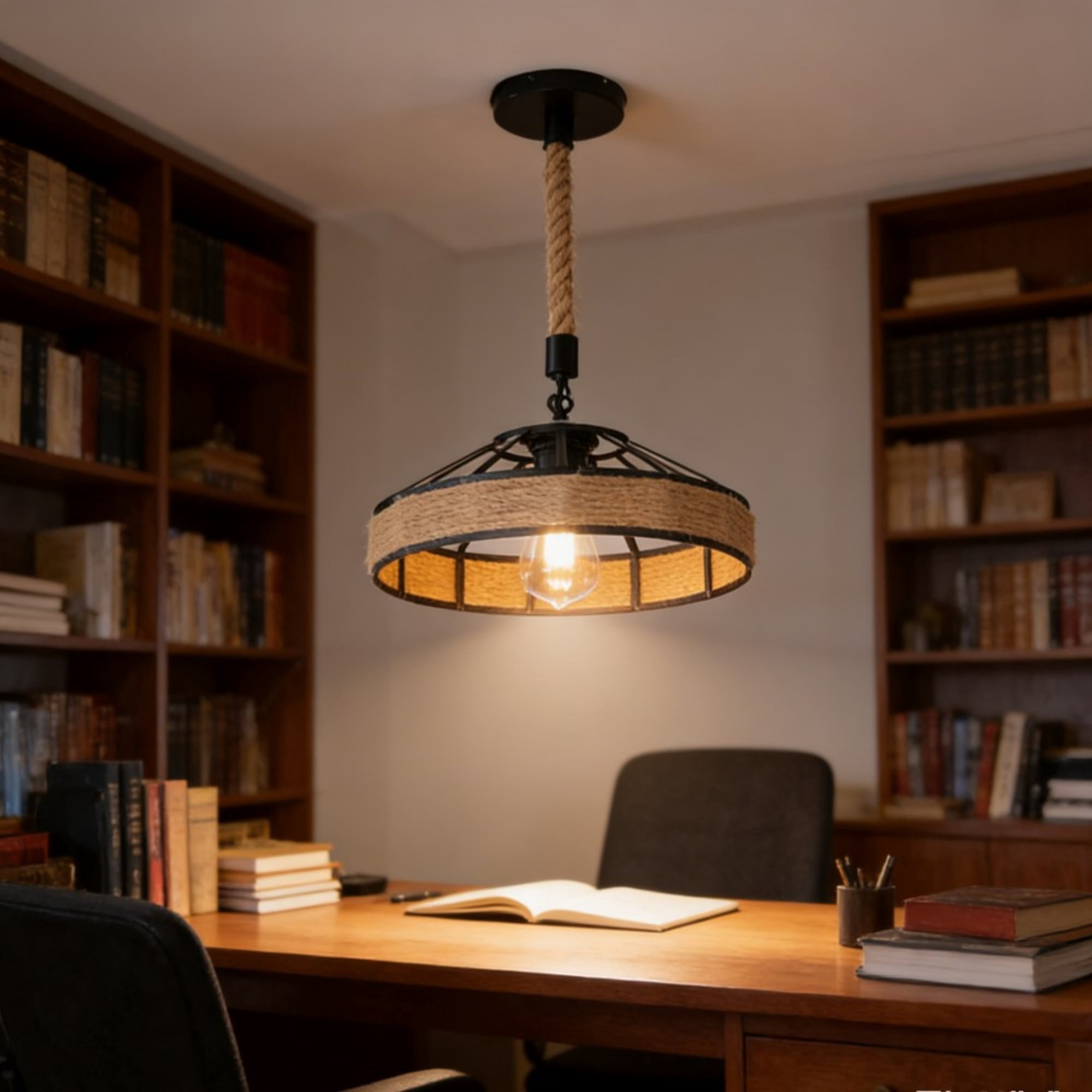 Battery operated pendant light with remote control, hemp rope pendant ...