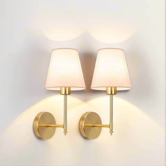 Battery-powered wall lamp set (2 pieces), wireless rechargeable dimmable wall lamp, equipped with RGB bulb and remote control, suitable for bedroom, living room, and hallway (gold color)