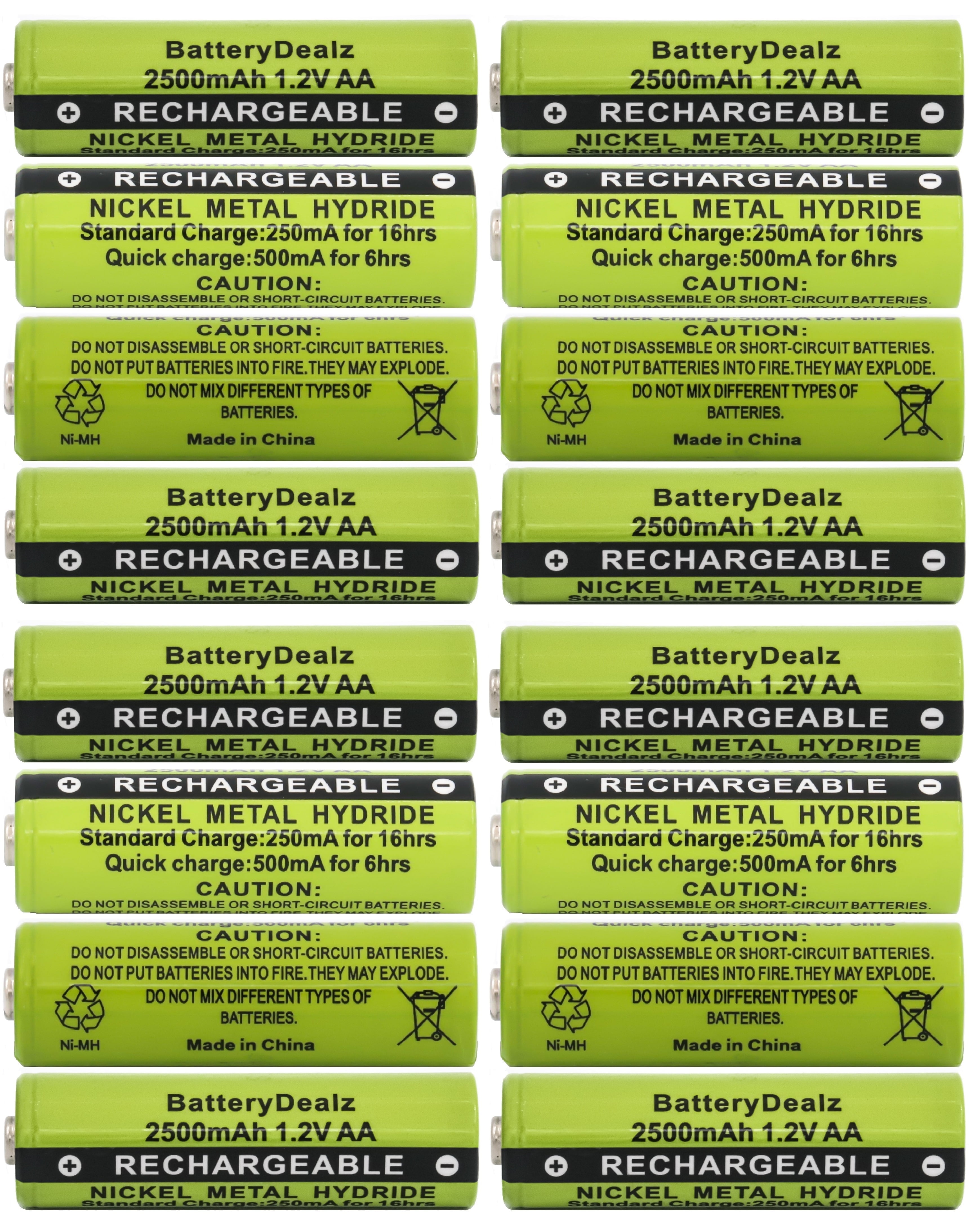 BatteryDealz Rechargeable AA NiMH High-Capacity Batteries (16-Pack), 2500 mAh, 1.2V, Rechargeable up to 500x Times