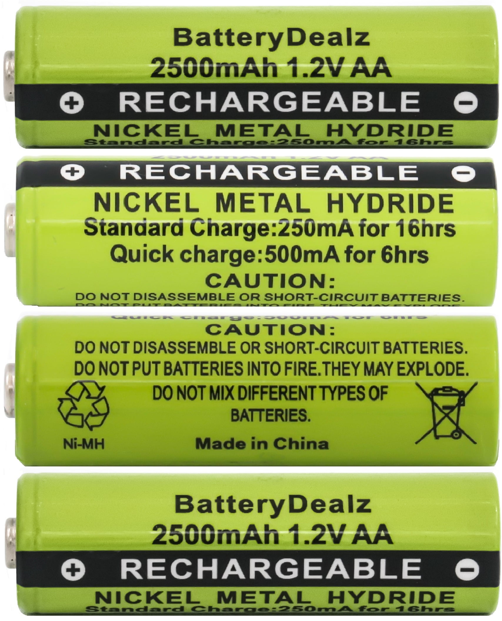 BatteryDealz High-Capacity AA NiMH Batteries (4-Pack), 2500 mAh, 1.2V ...