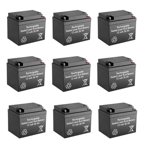 BatteryGuy OUTDO OT26-12 replacement 12V 26Ah battery - BatteryGuy brand equivalent (qty of 9)