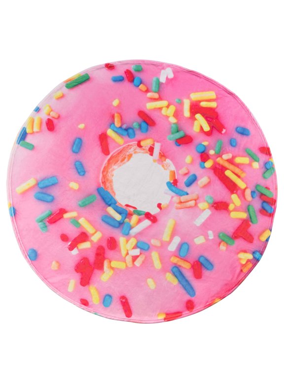 Pink Donut Blanket for Adult and Kids, Soft Flannel Round Blanket,Giant Food Blanket, 59"