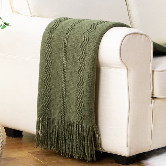 Battilo Army Green Throw Blanket for Couch,Green Boho Blanket,Spring Knit Throws for Bed,50"x60"
