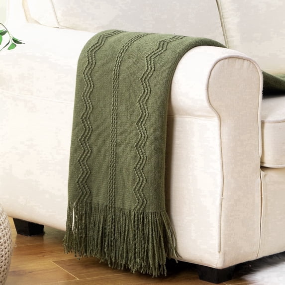 Battilo Army Green Throw Blanket for Couch,Green Boho Blanket,Spring Knit Throws for Bed,50"x60"