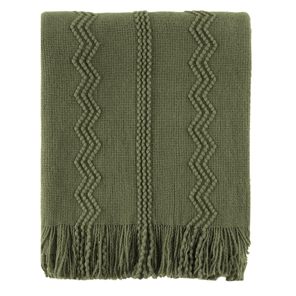 Army Green Throw Blanket for Couch,Green Boho Blanket,Spring Knit Throws for Bed,50"x60"