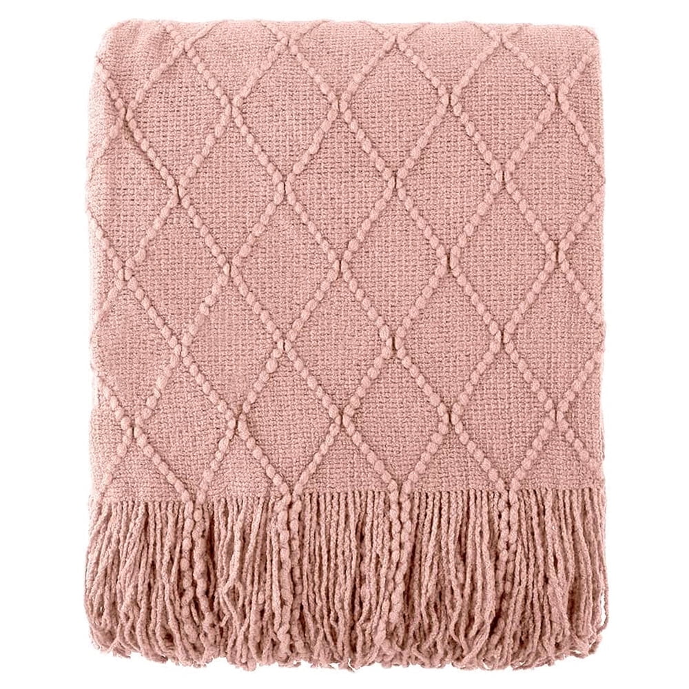 Yellow Knitted Acrylic Throw Blanket with Tassels, 50"x60"