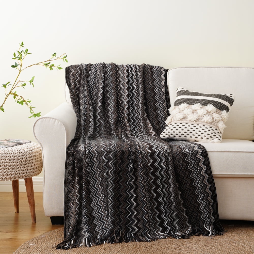 Battilo Boho Throw Blanket Black Knitted Throw Blankets for Couch Bed Sofa Decorative Blankets with Tassel Outdoor Soft Mexcian Blankets and Throws Black 50 x80 Walmart