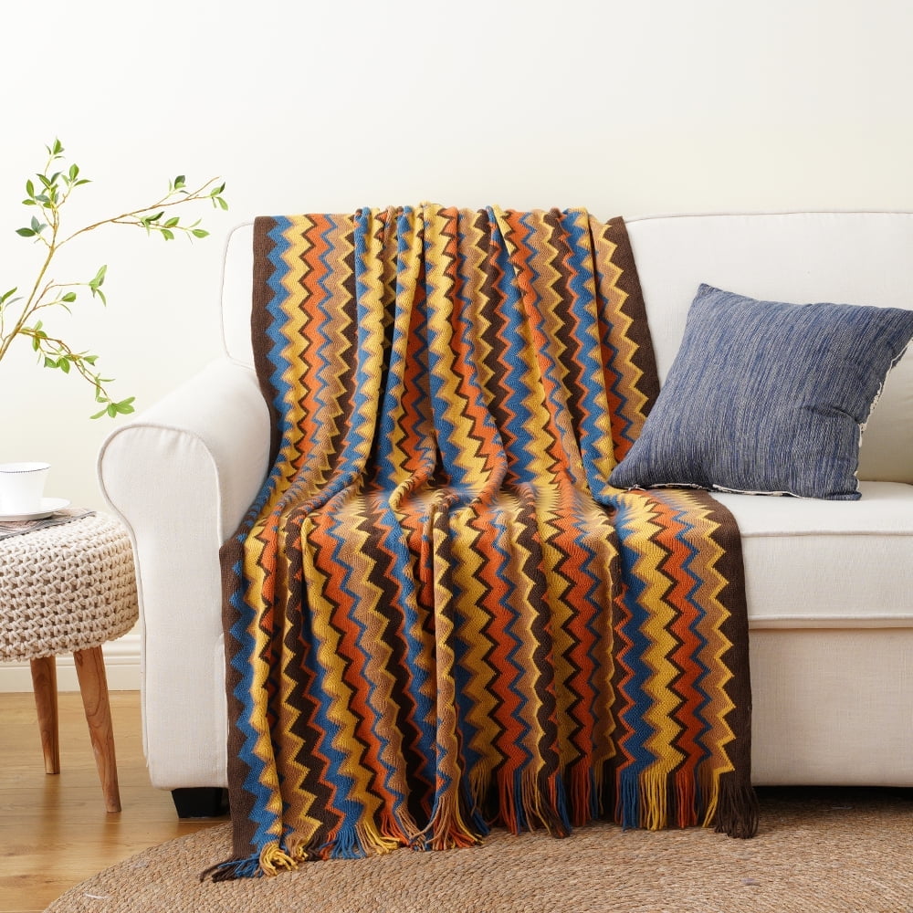 Battilo Boho Throw Blanket Knit Tassel Decorative Throw Blanket Fall Decorative Mexcian Blanket Afghans Blanket for Bed Couch Sofa 50 x80 Orange Walmart