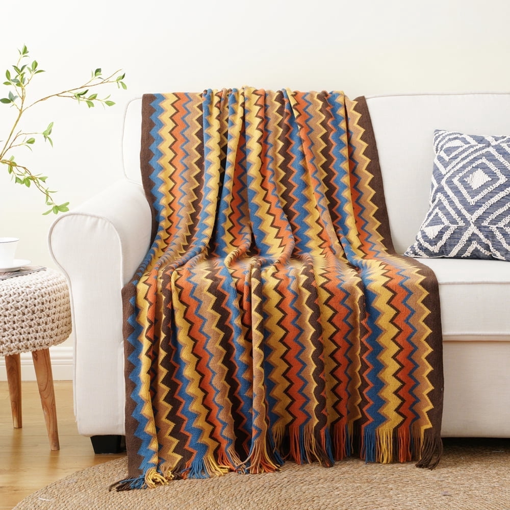 Battilo Boho Throw Blanket,Fall Decorative Knit Throws,Afghans Blanket for Bed Sofa,50"x80"