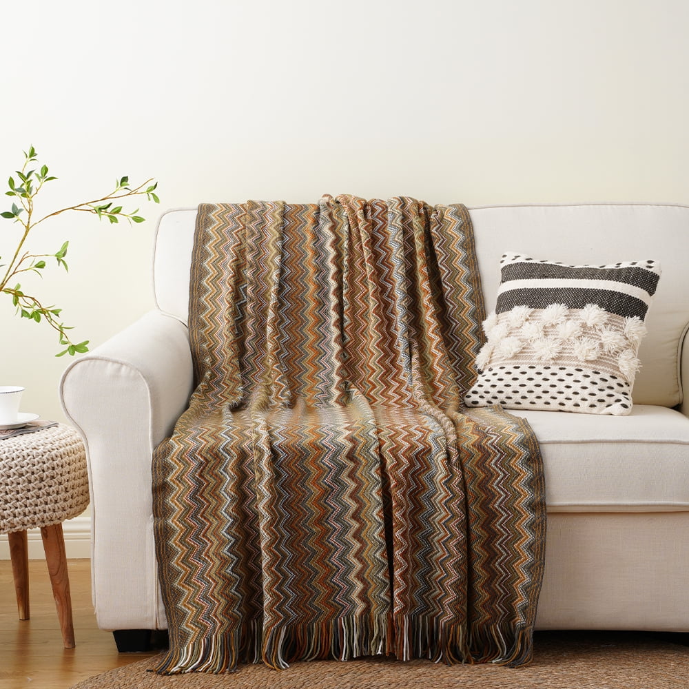 Battilo Boho Throw Blanket Mustard Throw Blankets for Couch Bed Sofa, Soft Cozy Knit Blanket