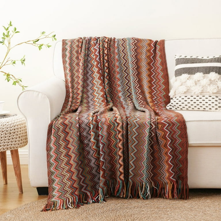 Battilo Rust Red Throw Blanket,Knitted Boho Blanket,Lightweight