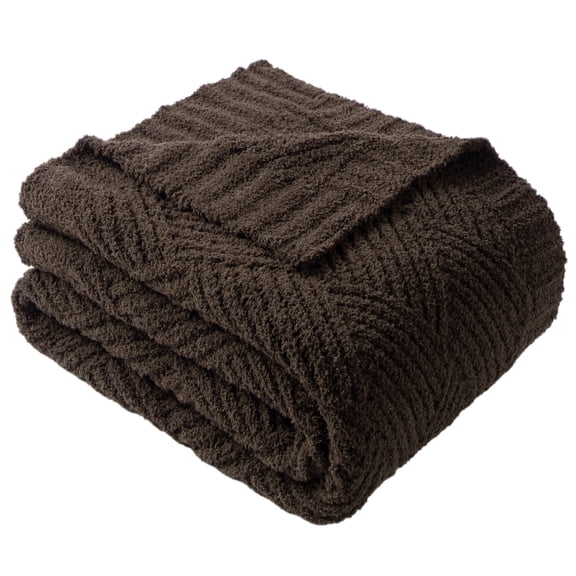 Battilo Brown Chenille Throw Blanket for Couch, Lightweight Cozy Textured Knit Blanket for Home Decor, 50"x60"