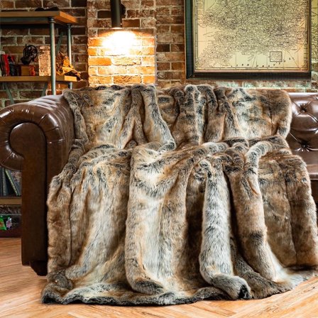 Brown Faux Fur Blanket,Fuzzy Thick Fur Throw Blanket for Couch,Large Fluffy Brown Throws,60"x80"