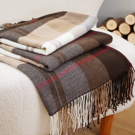 Brown Plaid Throw Blanket for Couch,Lightweight Farmhouse Throw Blankets,Fall Decor,50"x60"