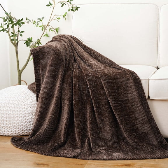 Battilo Brown Throw Blanket,Soft Chenille Knit Throws for Couch Bed, Fall Blanket,51"x 67"