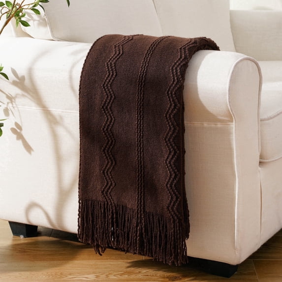 Battilo Brown Throw Blanket for Couch,Dark Brown Knit Blanket,Housewarming Gift,Boho Throw,50"x60"