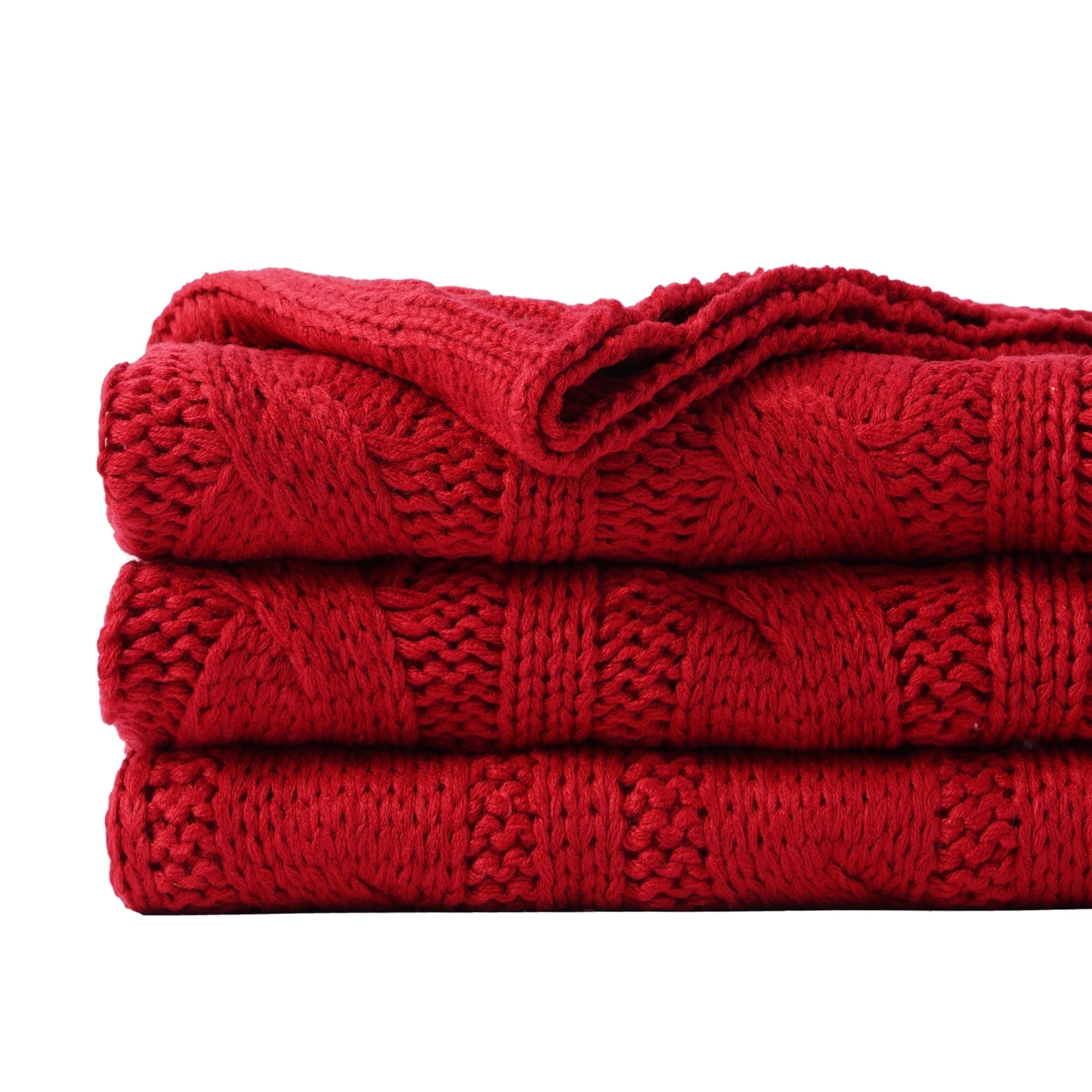 Burgundy Cable Knit Blanket for Sofa,Decorative Red Knitted Throw Blanket for Christmas Decor,50"x60"