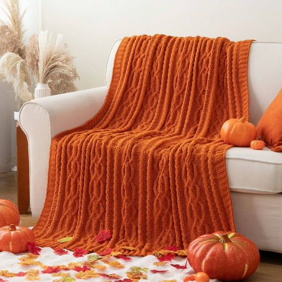 Battilo Burnt Orange Throw Blanket,Cozy Decorative Fall Blanket for Sofa Bed,Fall Decor,51" x 67"