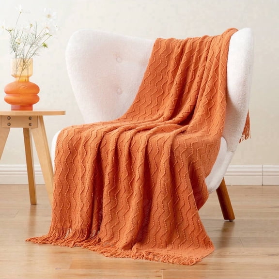 Burnt Orange Throw Blanket for Couch Bed,Fall Throws with Tassels,Halloween Blanket,50"x60"