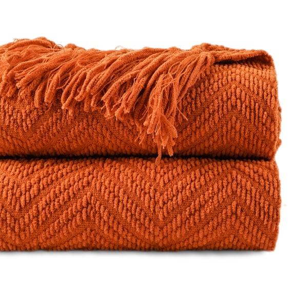 Battilo Burnt Orange Throw Blanket,Knitted Orange Throws for Living Room,Fall Decor Blanket,50"x60"