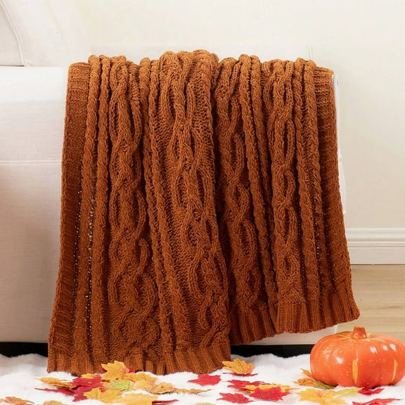 Battilo Caramel Throw Blanket for Couch, Chenille Rust Blanket Throw,Fall Blanket,51" x 67"