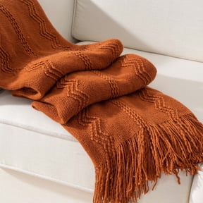 Battilo Caramel Throw Blanket, Lightweight Rust Orange Knit Blanket, Fall Decorative Throw for Couch ,50"x60"