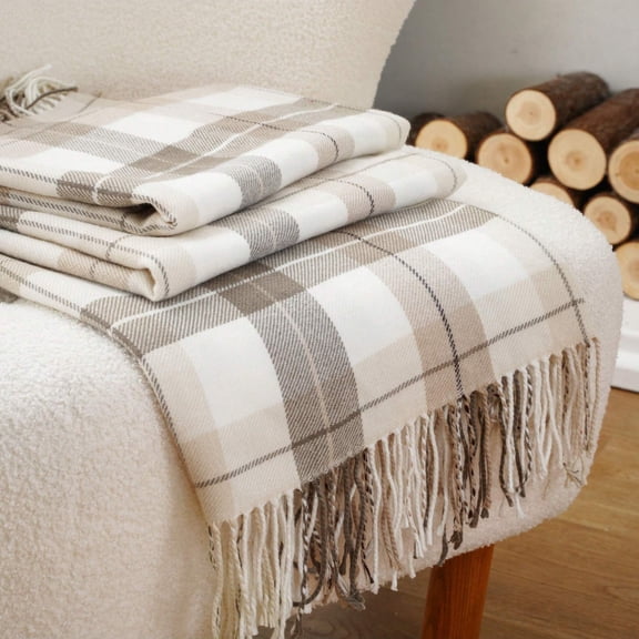 Plaid Throw Blanket for Couch,Lightweight Outdoor Beige Throws,Buffalo Plaid Blanket,50"x60"