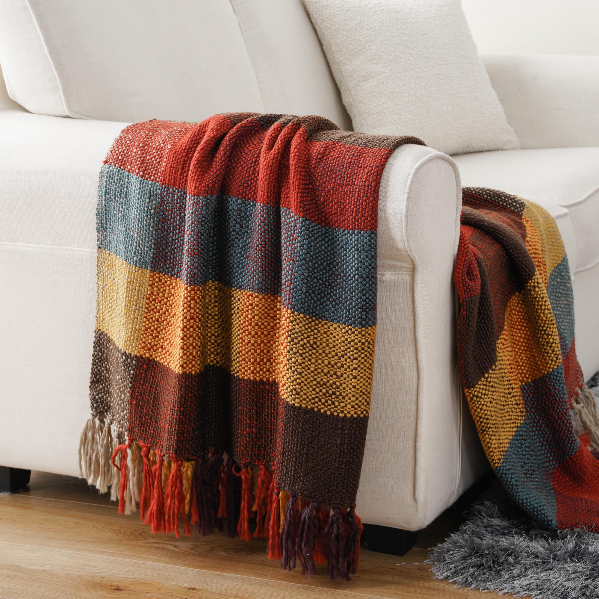 BATTILO HOME Fall Plaid Throw Blanket – 50x60 Inch Orange Checkered Cozy Blanket For Couch, Bed & Rustic Decor