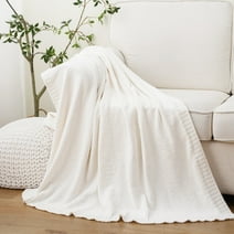 Battilo Cream Throw Blanket Chenille Knit White Throws for Couch Bed, Neutral Throw Blanket in Home (Cream, 51"x 67")