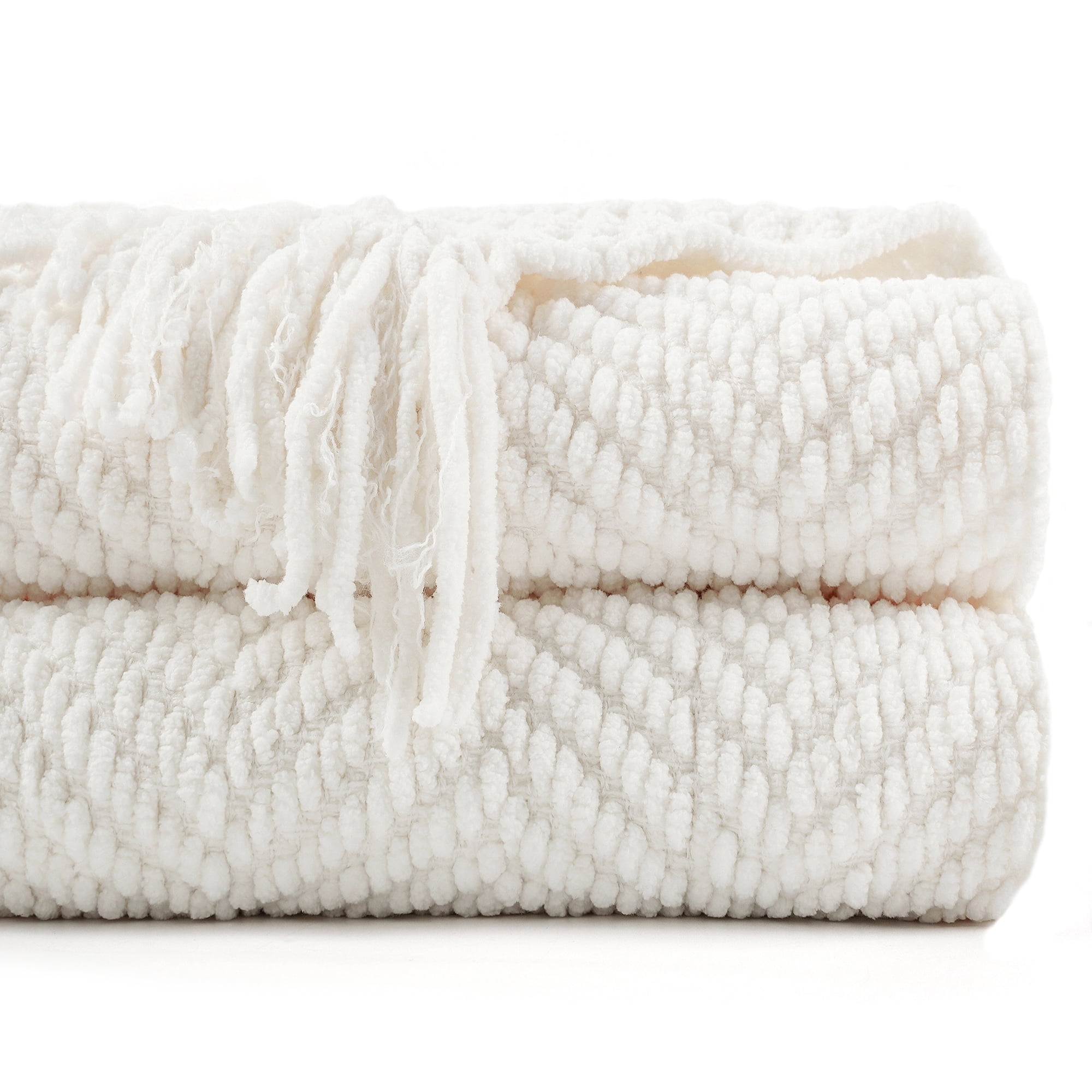 Cream Knitted Herringbone Throw Blanket, 60" x 80"