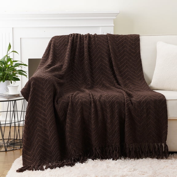 Dark Brown Throw Blanket for Couch, Cozy Knitted Chocolate Brown Throws for Bed Sofa,50"x60"