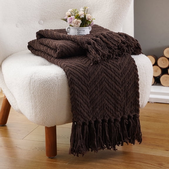 Battilo Dark Brown Throw Blanket for Couch, Cozy Knitted Chocolate Brown Throws for Bed Sofa,50"x60"