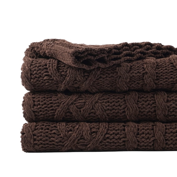 Battilo Chocolate Brown Chenille Throw Blanket, Soft Woven Knit Decorative Blanket for Couch Bed,51"x67"