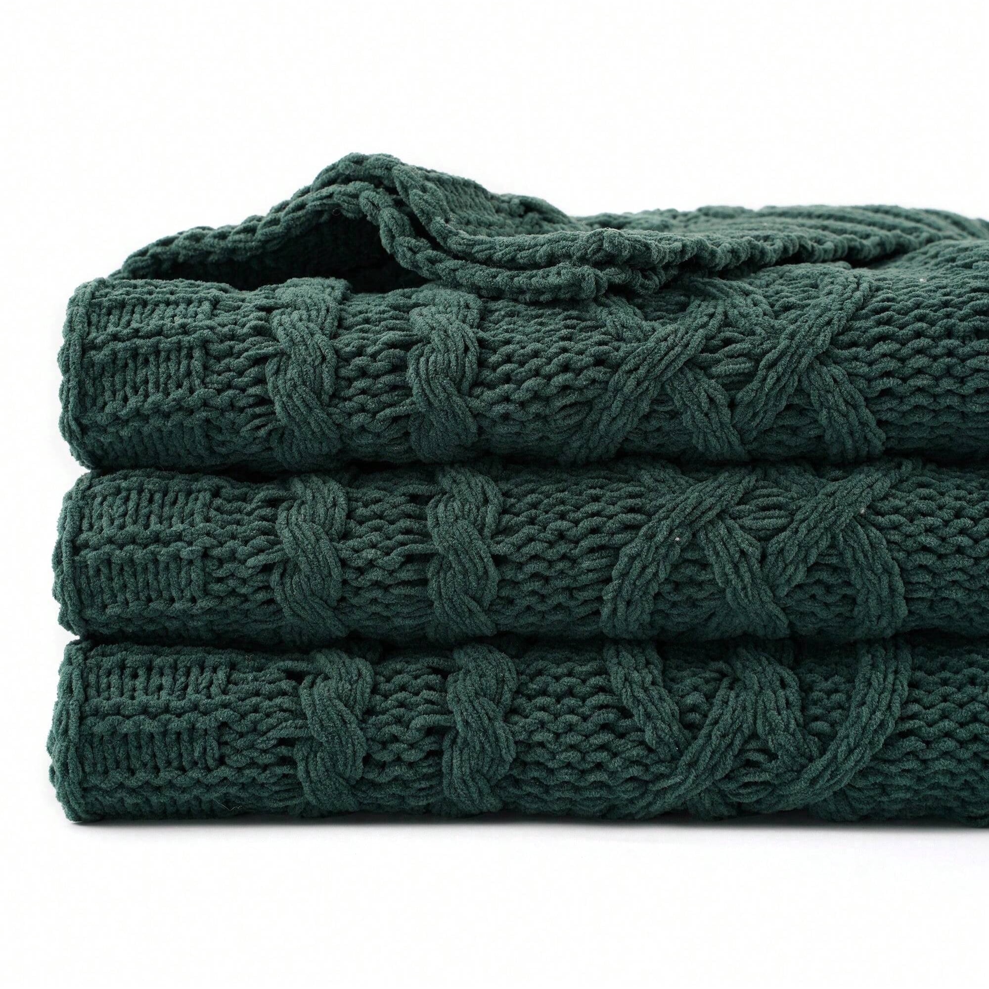 Battilo Dark Green Throw Blanket for Couch,Woven Chenille Knit Throw Blanket,Christmas Decor,51"x67"