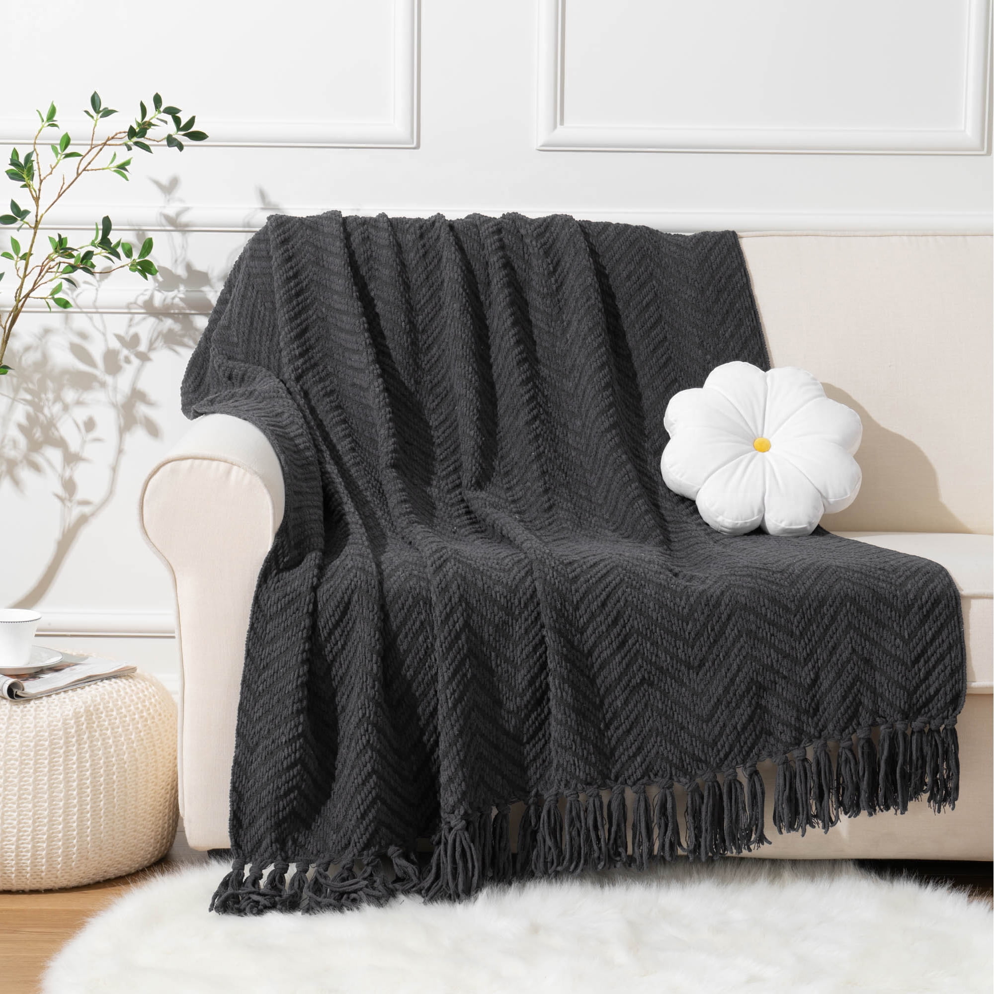 Free Shipping Battilo Dark Grey Throw Blanket Herringbone Knit Charcoal Throw Housewarming Gifts 60 x80 Walmart