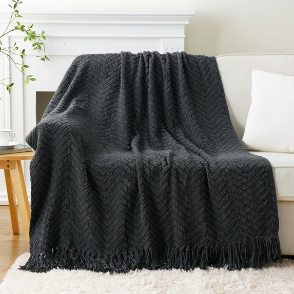 Dark Grey Throw Blanket, Knit Throw Blanket for Couch,Bed,Cozy Warm Grey Blanket,50"x60"