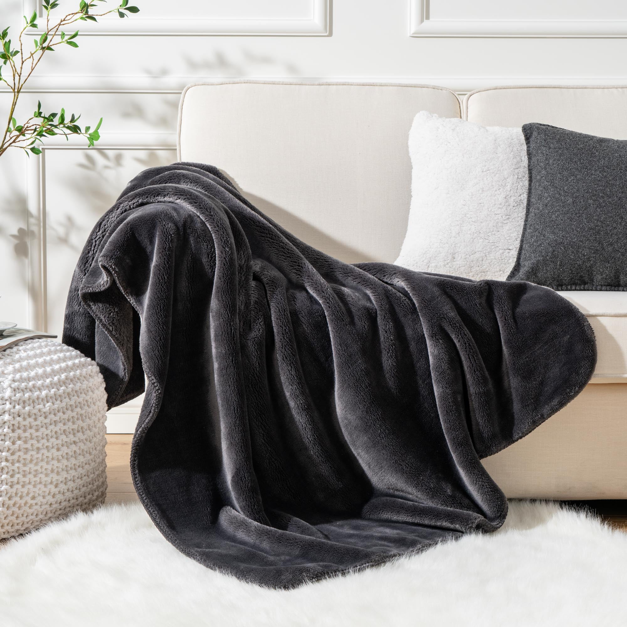 Battilo Dark Grey Throw Blanket for Couch, Heavyweight Fleece Throw
