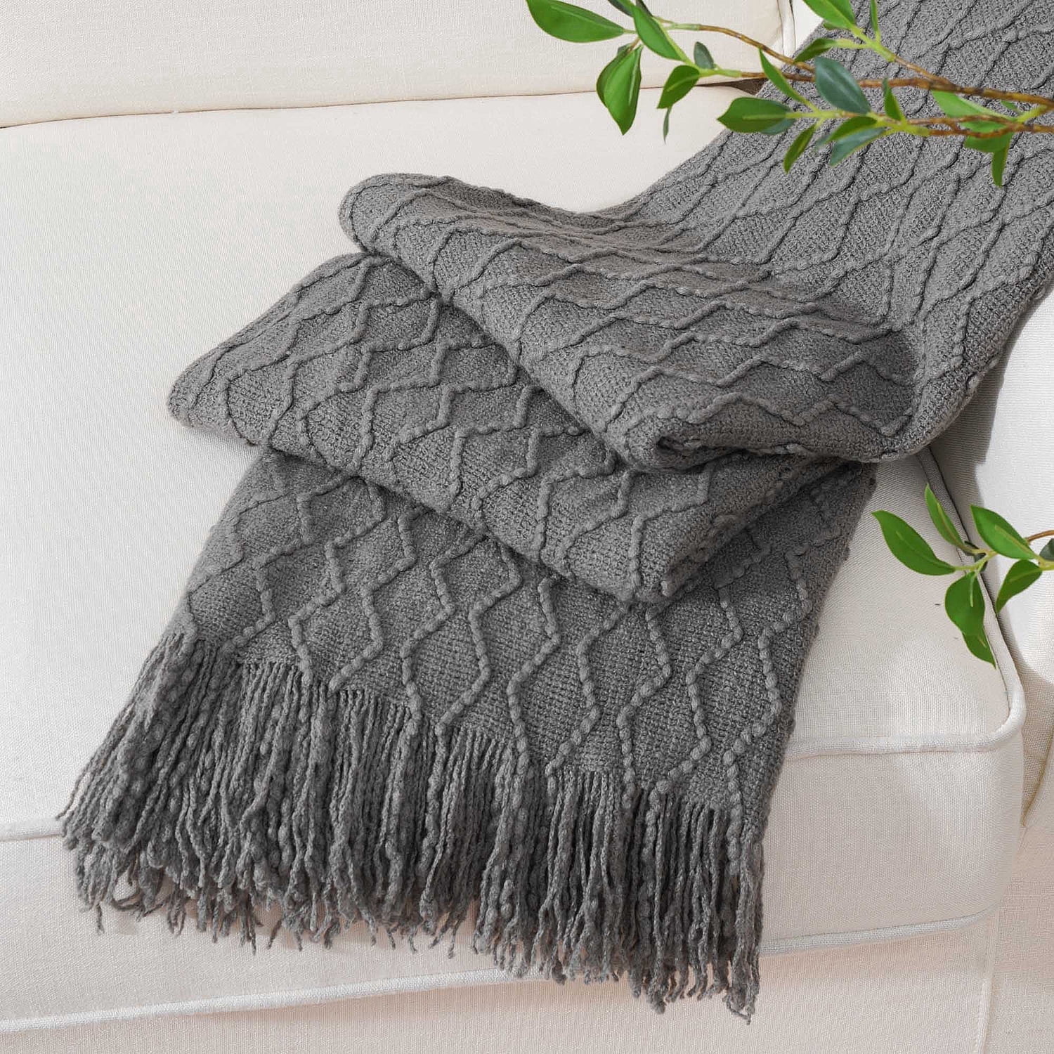 Battilo Dark Grey Throw Blanket for Sofa,Textured Solid Grey Blanket Throw,Knitted Bed Throw,50"x60"