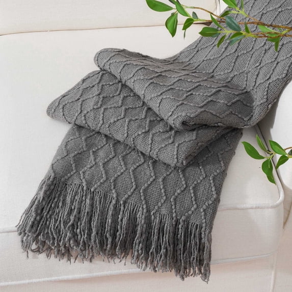 Battilo Dark Grey Throw Blanket for Sofa,Textured Solid Grey Blanket Throw,Knitted Bed Throw,50"x60"