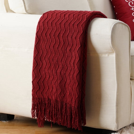 Battilo Dark Red Blanket for Couch,Burgundy Knit Throw Blanket for Bedroom,Christmas Throw,50"x60"