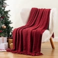thumbnail image 1 of Battilo Dark Red Throw Blanket for Couch Bed,Knitted Christmas Red Throws for Home Decor,50"x60", 1 of 9