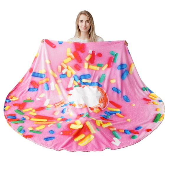 Pink Donut Throw Blanket,Giant Round Food Blanket For Kids,Flannel Blankets,Funny Gift,71"