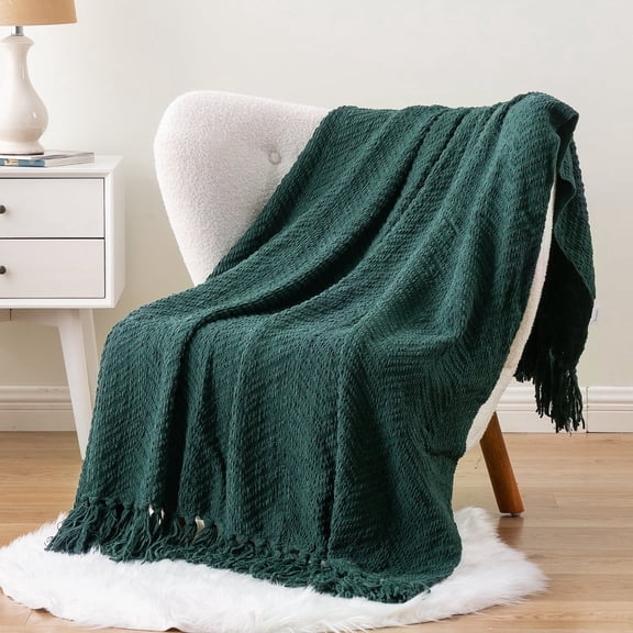 Battilo Forest Green Throw Blanket for Couch,Knit Christmas Green Blanket for Living Room Decor,50"x60"