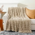 thumbnail image 1 of Battilo Beige Faux Fur Throw Blanket,Large Reversible Ruched Rabbit Fur Blanket,Tan Throw,60"x80", 1 of 8