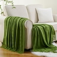 thumbnail image 1 of Green Throw Blankets,Lightweight Textured Knit Blanket with Tassels,Spring Throws,50"x60", 1 of 9