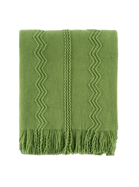 Battilo Green Throw Blanket Soft Lightweight Textured Sofa Blanket with Tassel for Bed,Housewarming Gifts, Cozy Home Finds,50"x60"