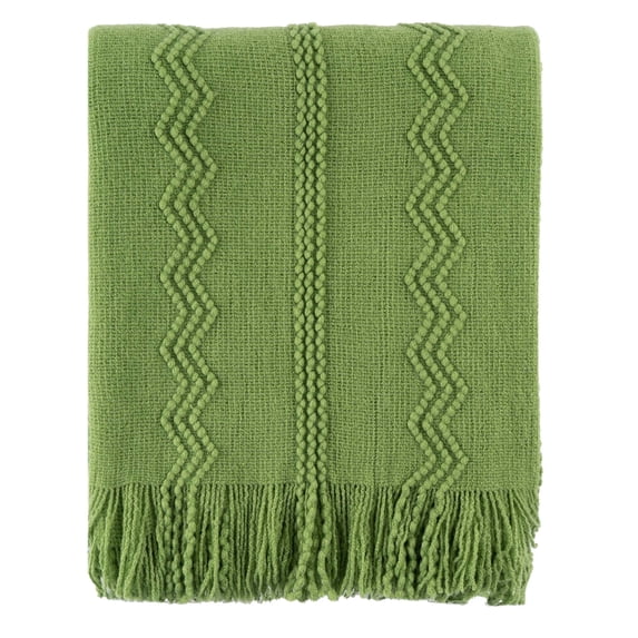 Green Throw Blankets,Lightweight Textured Knit Blanket with Tassels,Spring Throws,50"x60"