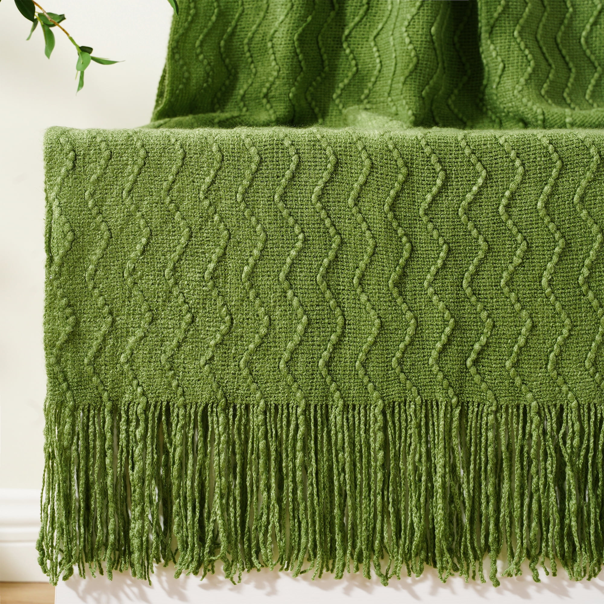 Battilo Green Throw Blanket for Couch, Textured Soft Green Blanket