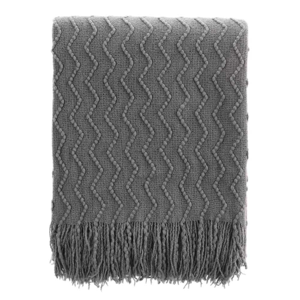 Battilo Grey Throw Blanket for Couch, Textured Soft Dark Gray Throw ...